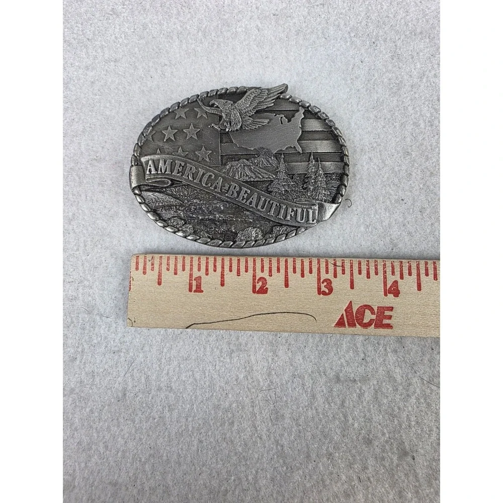 Vintage 1987 Indiana Metal Craft America The Beautiful Belt Buckle Bald‎ Eagle